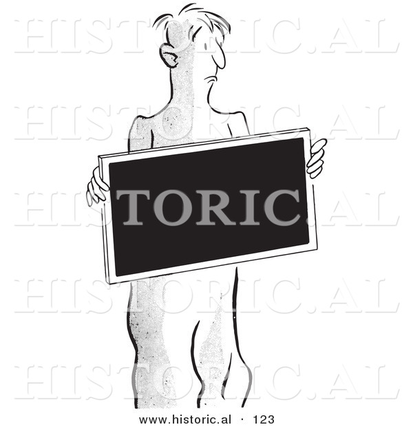 Historical Vector Illustration of a Patient Holding X Ray - Black and White Outlined Version