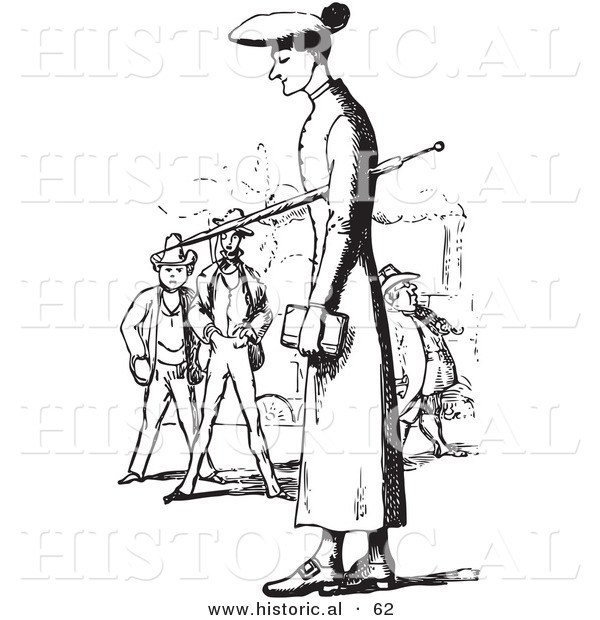 Historical Vector Illustration of a Tall Man Standing with People in the Background - Black and White Version