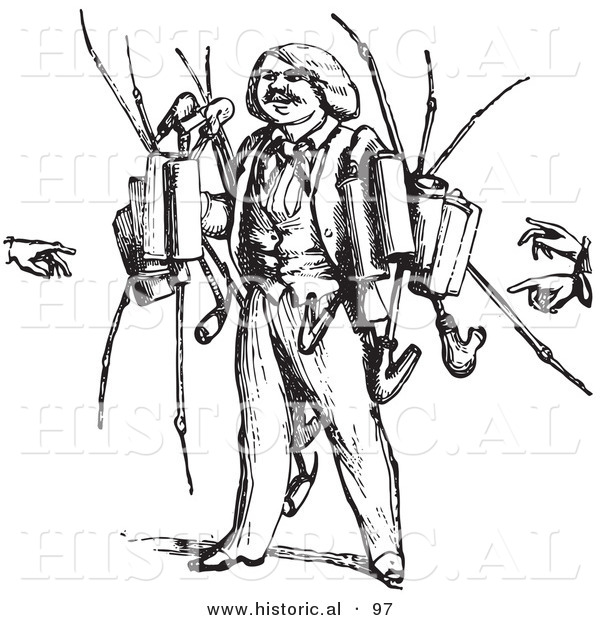 Historical Vector Illustration of a Tobacco Pipe Vendor - Black and White Version