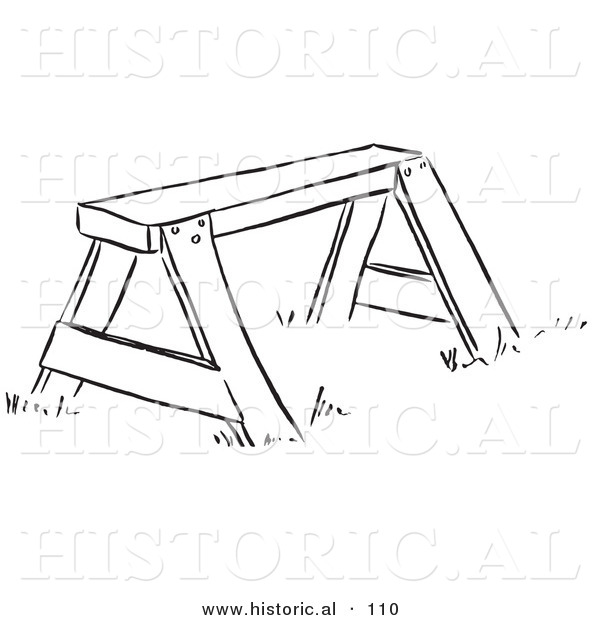 Historical Vector Illustration of a Wooden Saw Horse - Black and White Outlined Version
