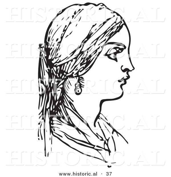 Historical Vector Illustration of a Young Lady - Black and White Version