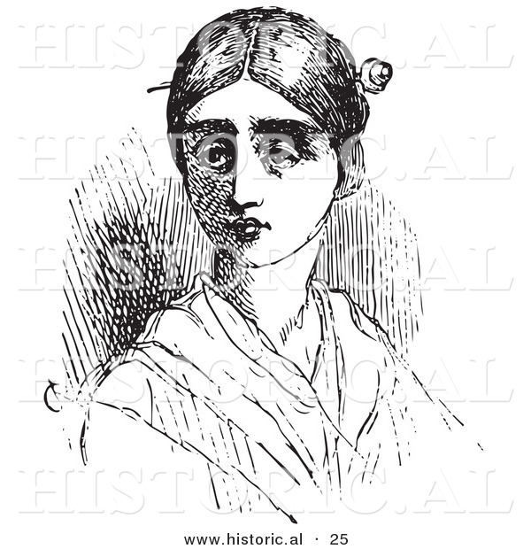 Historical Vector Illustration of a Young Lady with a Pin in Her Hair - Black and White Version