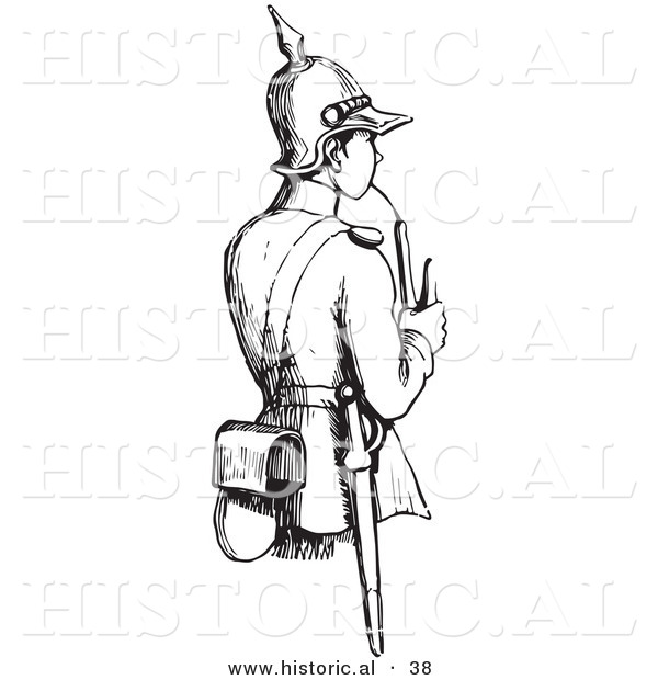 Historical Vector Illustration of a Young Soldier Smoking a Pipe - Black and White Version