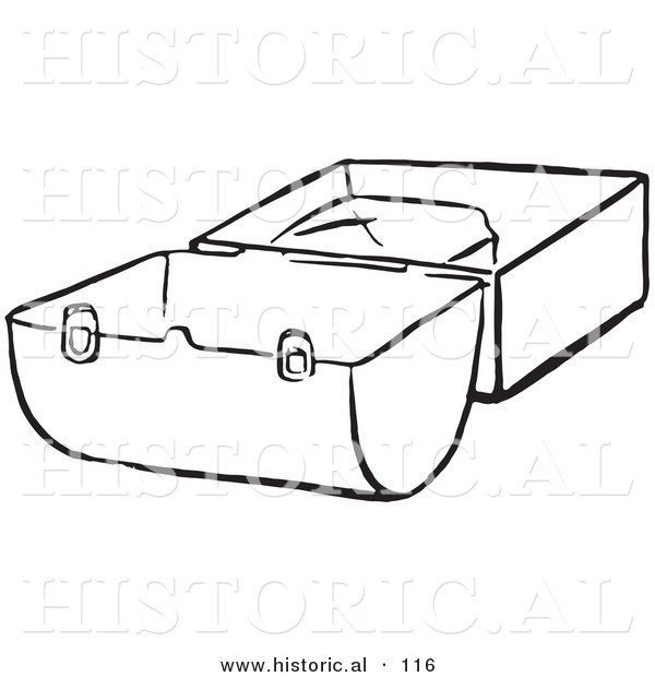 Historical Vector Illustration of an Opened Lunch Box - Black and White Outlined Version