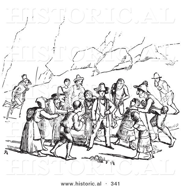 Historical Vector Illustration of Beggars - Black and White Version