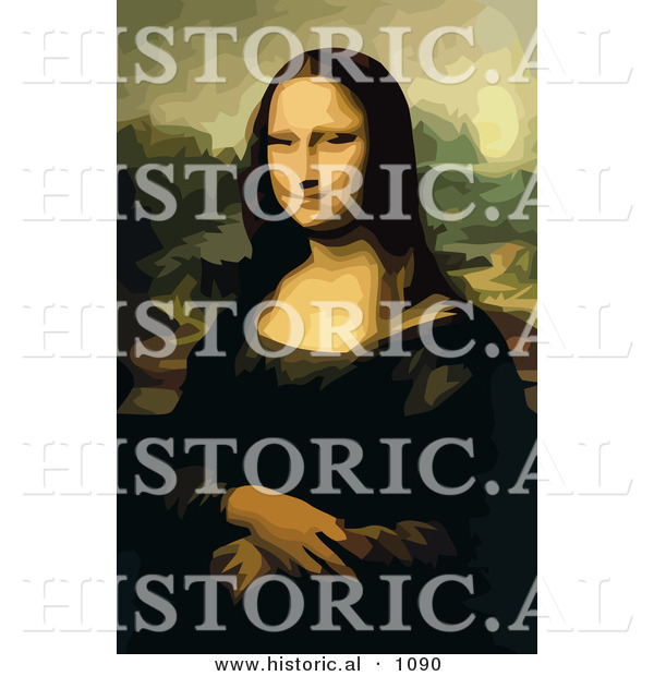 Historical Vector Illustration of Lady Posing with Wrists Crossed, Mona Lisa - Leonardo Da Vinci