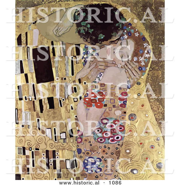 Historical Vector Illustration of Man Kissing and Embracing Woman, the Kiss - Gustav Klimt