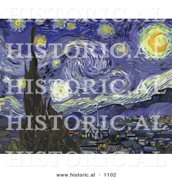 Historical Vector Illustration of the Starry Night - Vincent Van Gogh Painting
