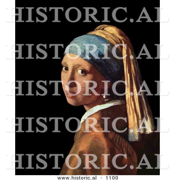 Historical Vector Illustration of Woman Looking over Her Shoulder - Girl with a Pearl Earring - Johannes Vermeer