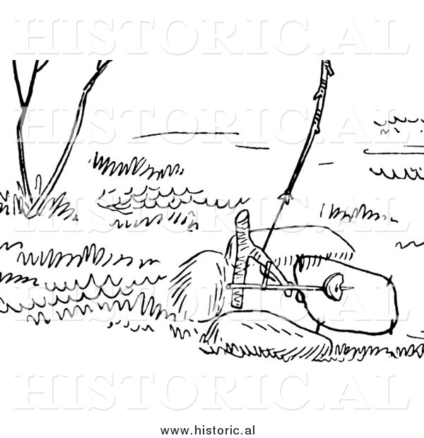 Illustration of a Rabbit Snare Trap - Black and White