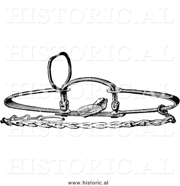 Illustration of a Steel Bear Trap - Black and White