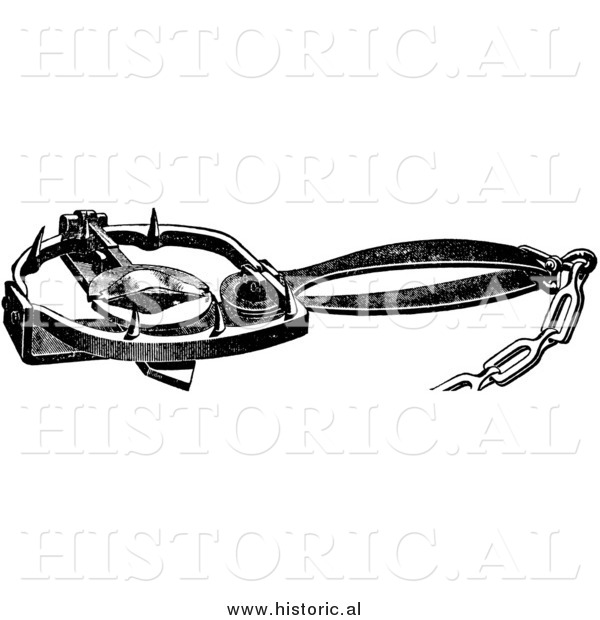 Illustration of a Steel Trap for Otters - Black and White
