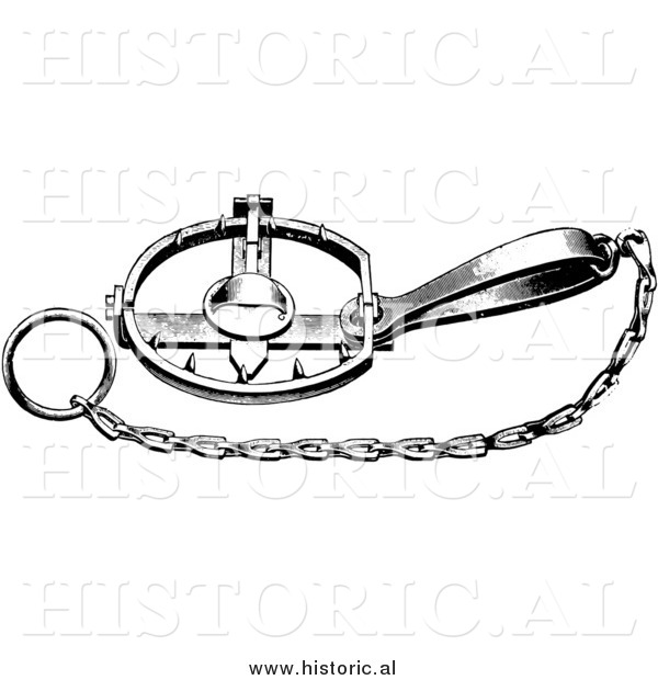 Illustration of a Steel Trap for Otters - Black and White