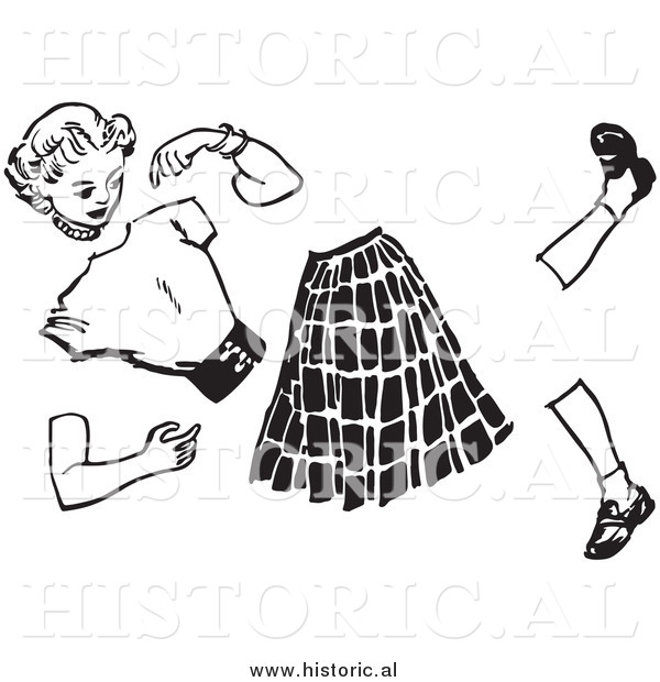 Illustration of a Teenage Girl Manikin Split Apart - Black and White
