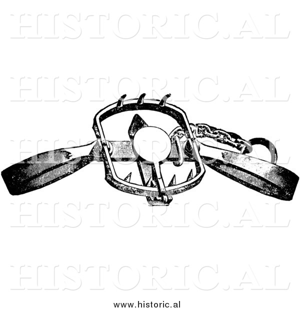 Illustration of an Old Steel Clamp Trap for Lions, Tigers, and Bears - Black and White