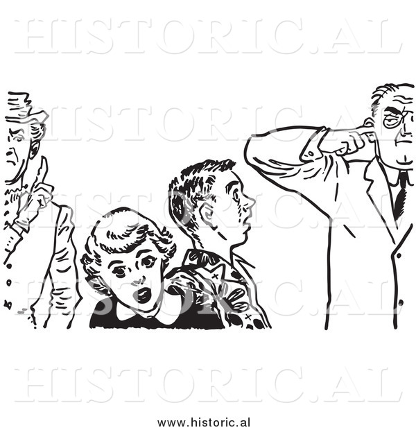 Illustration of Teenage Couple with Strict Fathers - Black and White