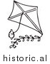 Clipart of a Classic Kite with String - Black and White Drawing by Picsburg