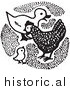 Clipart of a Duck with Chickens - Black and White by JVPD