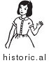 Clipart of a Girl Waving Hello with Smile - Black and White Drawing by JVPD
