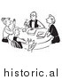 Clipart of a Happy Family Discussing Budget - Black and White Drawing by JVPD