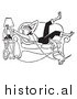 Clipart of a Happy Teenage Girl Talking on a Telephone While Sitting on a Couch Beside Her Dog - Black and White Drawing by Picsburg