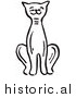 Clipart of a Smiling Cat Sitting - Black and White Line Art by JVPD