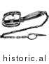 Clipart of a Steel Animal Clamp Trap with Chain - Black and White Drawing by Picsburg