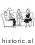 Clipart of Adults Sitting with Nervous Teenager in the Livingroom - Black and White Drawing by JVPD