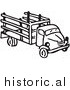Clipart of an Old Farm Truck - Black and White Drawing by JVPD
