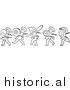 Clipart of Cherub Chefs Marching with Kitchen Supplies - Black and White Drawing by Picsburg