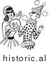 Clipart of Happy Girls Dancing at a Halloween Costume Party - Black and White Drawing by Picsburg