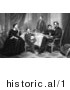 Historical Black and White Illustration of Willie, Robert, Tad, Mr. and Mrs. Abraham Lincoln Seated Around a Table in 1861 by JVPD