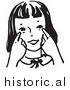 Historical Clipart of a Girl Pointing Towards Her Eyes - Black and White Outline by JVPD