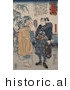 Historical Illustration of a Bald Man Looking at the Samurai Swordsman Miyamoto Musashi by JVPD