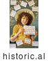 Historical Illustration of a Curly Haired Girl Surrounded by Calendars in 1889 by JVPD