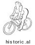 Historical Illustration of a Grumpy Cartoon Woman Riding a Bicycle - Outlined Version by Picsburg