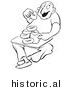 Historical Illustration of a Happy Cartoon Man Eating Donuts and Drinking Coffee with a Big Smile on His Face - Outlined Version by Picsburg