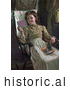 Historical Illustration of a Happy Girl Sitting in a Rocking Chair and Looking at Photographs by JVPD