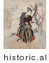 Historical Illustration of a Japanese Guy Practicing Archery, Holding a Bow and Arrow by JVPD