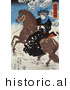 Historical Illustration of a Japanese Person Riding Sidesaddle on a Horse Through Snow by JVPD