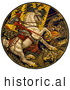 Historical Illustration of a Knight on a White Horse, Battling a Dragon Under an Austro-Hungarian Banner by JVPD