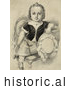 Historical Illustration of a Little Boy or Girl Sitting in a Chair, Holding a Riding Crop and Hat by JVPD