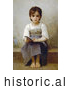 Historical Illustration of a Little Girl with an Open Book, the Difficult Lesson by William-Adolphe Bouguereau by JVPD