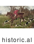 Historical Illustration of a Man Fox Hunting on Horseback, Surrounded by Dogs by JVPD