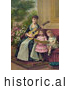 Historical Illustration of a Mother and Two Little Girls Singing a Christmas Carol by JVPD