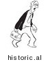 Historical Illustration of a Tired Cartoon Businessman Carrying His Lunch Box While Yawning - Outlined Version by Picsburg