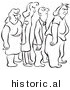 Historical Illustration of an Angry Group of Cartoon Styled Men and Women Standing in a Line - Outlined Version by Picsburg