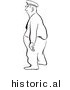 Historical Illustration of an Obese Cartoon Police Man Standing and Facing Left - Outlined Version by Picsburg