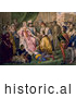 Historical Illustration of Christopher Columbus Kneeling in Front of Queen Isabella I and King Ferdinand V by Picsburg