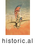 Historical Illustration of Columbia on an Eagle, Holding Flag, Followed by Airplanes by JVPD